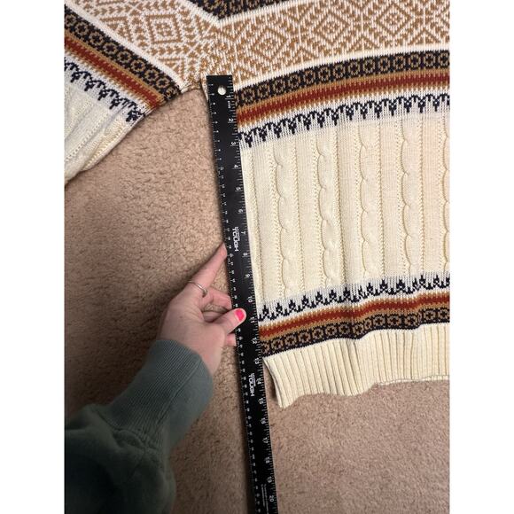 Vtg JCPenney's Men's Cream Rust Knit Fair Isle Nordic Ski Sweater Size M 70’s EC - Picture 13 of 15